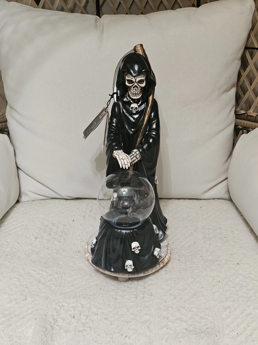 Grim Reaper Skull Crystal Ball Decor - Black Spooky Nights LED skull